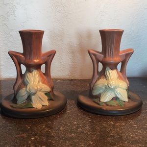 Pair of Roseville candle holders.